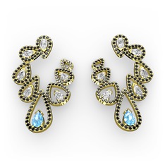 Ladonna Küpe - Akuamarin, swarovski ve siyah zirkon 8 ayar altın küpe #d35xfc