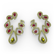 Peridot ve garnet 925 ayar gümüş küpe