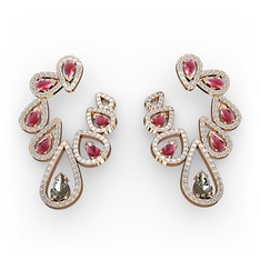 Ladonna Küpe - Dumanlı kuvars, kök yakut ve pırlanta 18 ayar rose altın küpe (2.882 karat) #d6cerx