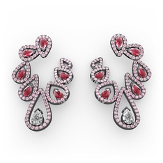 Swarovski, kök yakut ve pembe kuvars 925 ayar siyah rodyum kaplama gümüş küpe