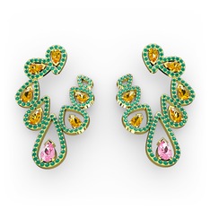 Ladonna Küpe - Pembe kuvars, sitrin ve yeşil kuvars 925 ayar altın kaplama gümüş küpe #du5bjt