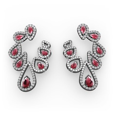 Ladonna Küpe - Kök yakut ve pırlanta 925 ayar siyah rodyum kaplama gümüş küpe (2.882 karat) #e1cnas