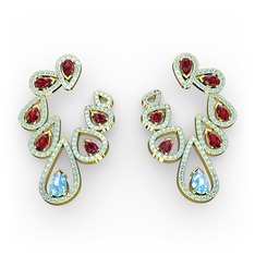 Akuamarin ve garnet 18 ayar altın küpe
