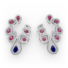 Lab safir, rodolit garnet ve swarovski 925 ayar gümüş küpe