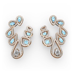 Ladonna Küpe - Swarovski, akuamarin ve beyaz zirkon 18 ayar rose altın küpe #eu6x6k