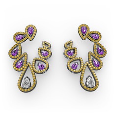 Ladonna Küpe - Swarovski, ametist ve sitrin 925 ayar siyah rodyum kaplama gümüş küpe #ewkff4