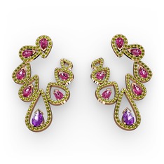 Ladonna Küpe - Ametist, rodolit garnet ve peridot 8 ayar rose altın küpe #exurq0