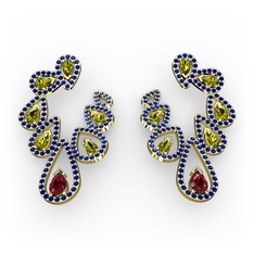 Garnet, peridot ve lab safir 18 ayar altın küpe