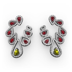 Ladonna Küpe - Peridot, garnet ve swarovski 925 ayar siyah rodyum kaplama gümüş küpe #f2btkj