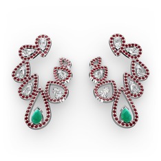 Ladonna Küpe - Kök zümrüt, swarovski ve garnet 18 ayar beyaz altın küpe #fap4hj