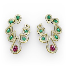 Ladonna Küpe - Rodolit garnet, yeşil kuvars ve pırlanta 8 ayar altın küpe (2.882 karat) #fbmqw3