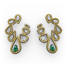 Ladonna Küpe - Yeşil kuvars, swarovski ve sitrin 925 ayar siyah rodyum kaplama gümüş küpe #fckgkm