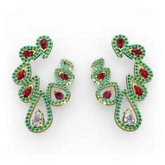 Ladonna Küpe - Swarovski, garnet ve yeşil kuvars 925 ayar altın kaplama gümüş küpe #fo5w2j