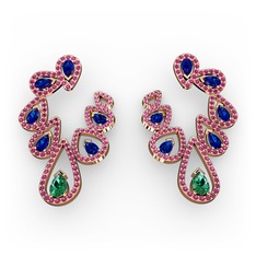 Yeşil kuvars, lab safir ve rodolit garnet 18 ayar rose altın küpe