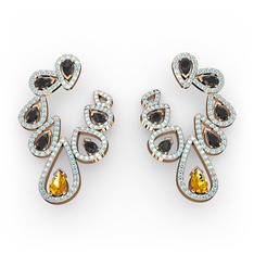 Ladonna Küpe - Sitrin, siyah zirkon ve akuamarin 8 ayar rose altın küpe #fyq75y