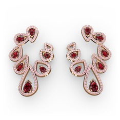 Ladonna Küpe - Garnet ve pembe kuvars 14 ayar rose altın küpe #g7o653