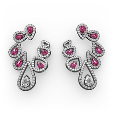 Ladonna Küpe - Swarovski ve rodolit garnet 925 ayar siyah rodyum kaplama gümüş küpe #gl7zga