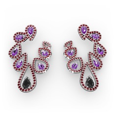 Ladonna Küpe - Siyah zirkon, ametist ve garnet 18 ayar beyaz altın küpe #gqy4za