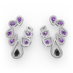 Ladonna Küpe - Siyah zirkon, ametist ve swarovski 8 ayar beyaz altın küpe #gtojwg