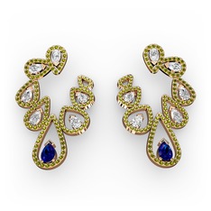 Lab safir, swarovski ve peridot 18 ayar rose altın küpe