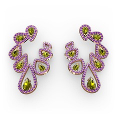 Ladonna Küpe - Peridot ve ametist 925 ayar rose altın kaplama gümüş küpe #h7cwq6