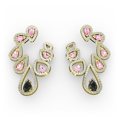 Ladonna Küpe - Siyah zirkon, pembe kuvars ve swarovski 925 ayar altın kaplama gümüş küpe #hbsp7b