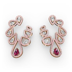 Ladonna Küpe - Rodolit garnet, swarovski ve pembe kuvars 925 ayar rose altın kaplama gümüş küpe #hc6hsn