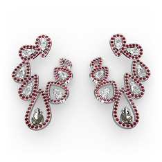 Ladonna Küpe - Dumanlı kuvars, swarovski ve garnet 18 ayar beyaz altın küpe #helh6o