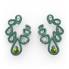 Ladonna Küpe - Peridot, swarovski ve yeşil kuvars 925 ayar siyah rodyum kaplama gümüş küpe #hots77