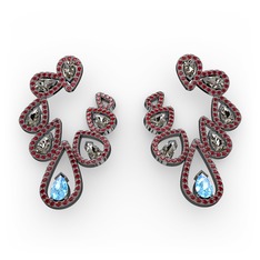 Ladonna Küpe - Akuamarin, dumanlı kuvars ve garnet 925 ayar siyah rodyum kaplama gümüş küpe #hru026