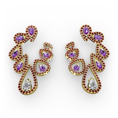 Ladonna Küpe - Beyaz zirkon, ametist ve garnet 8 ayar altın küpe #hskouz