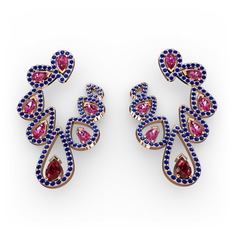 Ladonna Küpe - Garnet, rodolit garnet ve lab safir 14 ayar rose altın küpe #hwj401