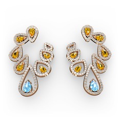 Ladonna Küpe - Akuamarin, sitrin ve swarovski 14 ayar rose altın küpe #i3zpnp