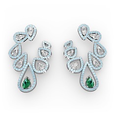 Yeşil kuvars, swarovski ve akuamarin 925 ayar gümüş küpe