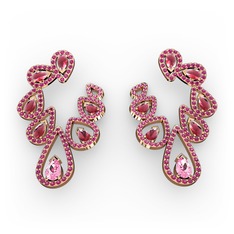 Ladonna Küpe - Pembe kuvars, kök yakut ve rodolit garnet 18 ayar rose altın küpe #iccryq