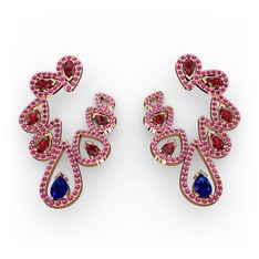 Ladonna Küpe - Lab safir, garnet ve rodolit garnet 18 ayar rose altın küpe #ico18j
