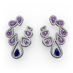 Ladonna Küpe - Lab safir, ametist ve swarovski 925 ayar siyah rodyum kaplama gümüş küpe #idclom