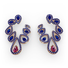 Rodolit garnet ve lab safir 8 ayar rose altın küpe