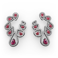 Ladonna Küpe - Rodolit garnet, kök yakut ve pırlanta 925 ayar siyah rodyum kaplama gümüş küpe (2.882 karat) #ik0mqa