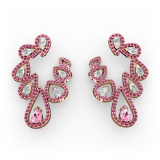 Ladonna Küpe - Pembe kuvars, swarovski ve rodolit garnet 18 ayar rose altın küpe #j36q5i