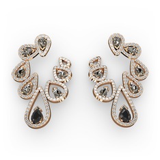 Siyah zirkon, dumanlı kuvars ve swarovski 8 ayar rose altın küpe