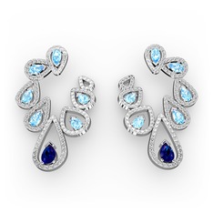 Ladonna Küpe - Lab safir, akuamarin ve beyaz zirkon 18 ayar beyaz altın küpe #jbfq