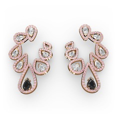 Siyah zirkon, swarovski ve pembe kuvars 925 ayar rose altın kaplama gümüş küpe