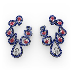 Ladonna Küpe - Swarovski, kök yakut ve lab safir 925 ayar siyah rodyum kaplama gümüş küpe #k5myrm