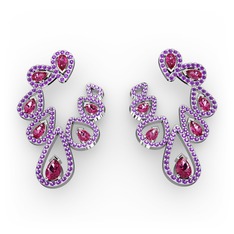 Ladonna Küpe - Rodolit garnet ve ametist 925 ayar gümüş küpe #k6ehvm