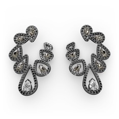 Ladonna Küpe - Swarovski, dumanlı kuvars ve siyah zirkon 925 ayar siyah rodyum kaplama gümüş küpe #k7ut31