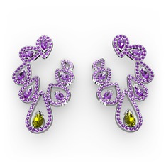 Ladonna Küpe - Peridot ve ametist 8 ayar beyaz altın küpe #k9jqko