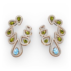 Akuamarin, peridot ve swarovski 14 ayar rose altın küpe