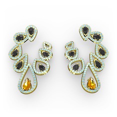 Sitrin, siyah zirkon ve akuamarin 925 ayar altın kaplama gümüş küpe