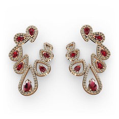 Kök yakut, garnet ve dumanlı kuvars 14 ayar rose altın küpe